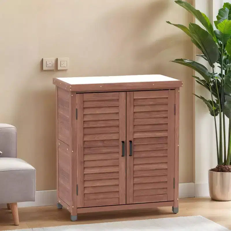 Wood Storage Cabinet with 2 Doors and 2 Shelves