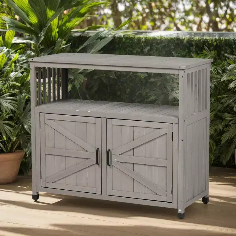 Wood Storage Cabinet with 2 Doors and 2 Shelves