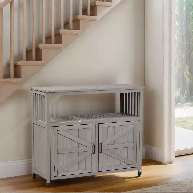 Wood Storage Cabinet with 2 Doors and 2 Shelves