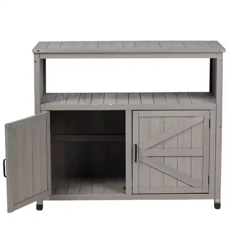 Wood Storage Cabinet with 2 Doors and 2 Shelves