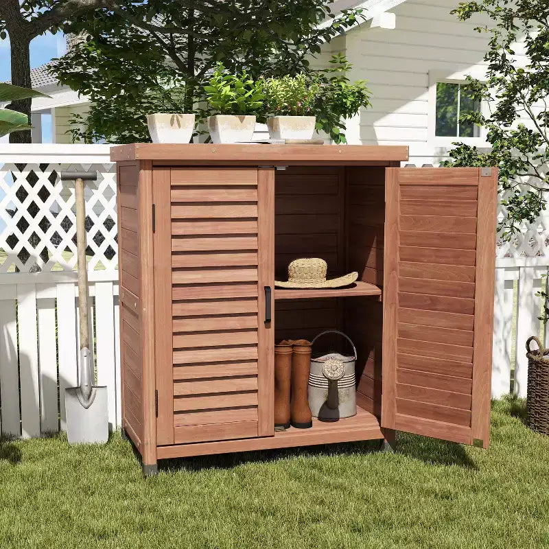 Wood Storage Cabinet with 2 Doors and 2 Shelves