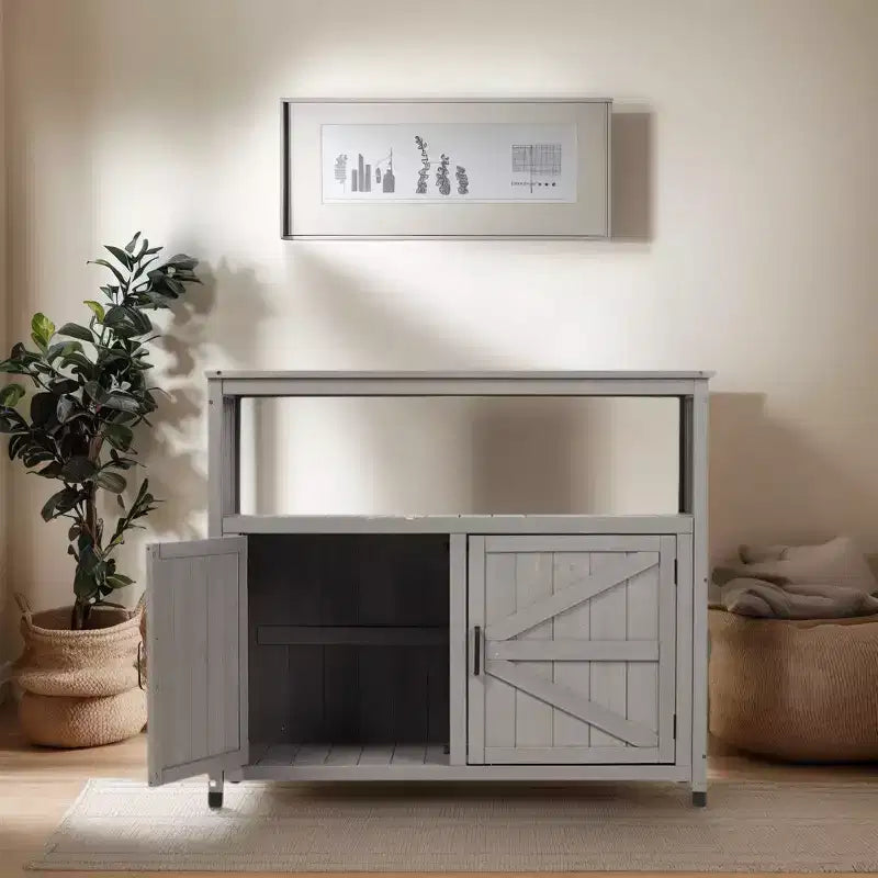 Wood Storage Cabinet with 2 Doors and 2 Shelves