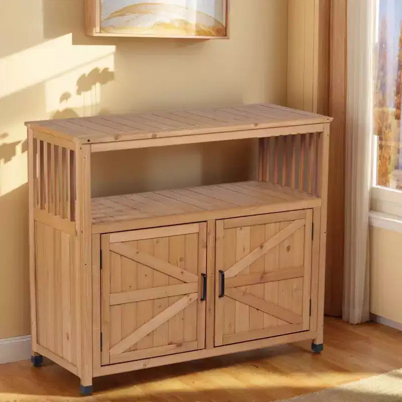 Wood Storage Cabinet with 2 Doors and 2 Shelves