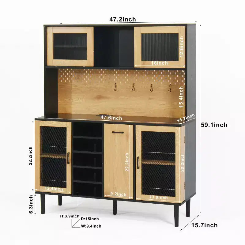 Wooden Sideboard Cabinet with 4 Doors and 2 Drawers