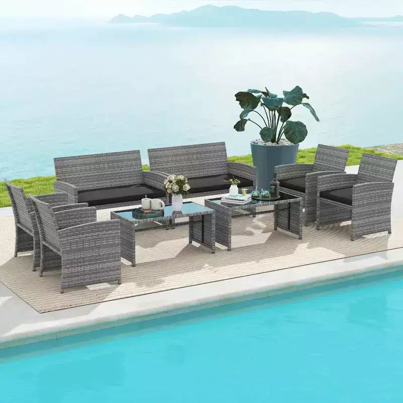 Costway Salon de jardin 4 pièces avec coussins d'assise et plateau de table en verre trempé, Extérieur Rouge/Noir/Blanc cassé/Gris/Turquoise/Bleu marine