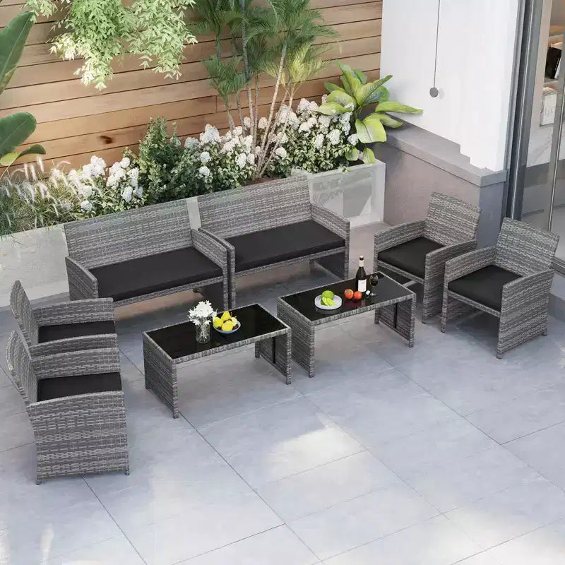 Costway Salon de jardin 4 pièces avec coussins d'assise et plateau de table en verre trempé, Extérieur Rouge/Noir/Blanc cassé/Gris/Turquoise/Bleu marine