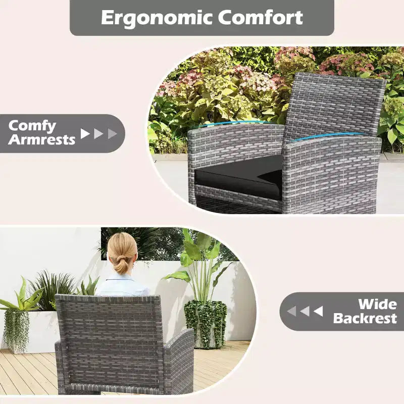 Costway Salon de jardin 4 pièces avec coussins d'assise et plateau de table en verre trempé, Extérieur Rouge/Noir/Blanc cassé/Gris/Turquoise/Bleu marine