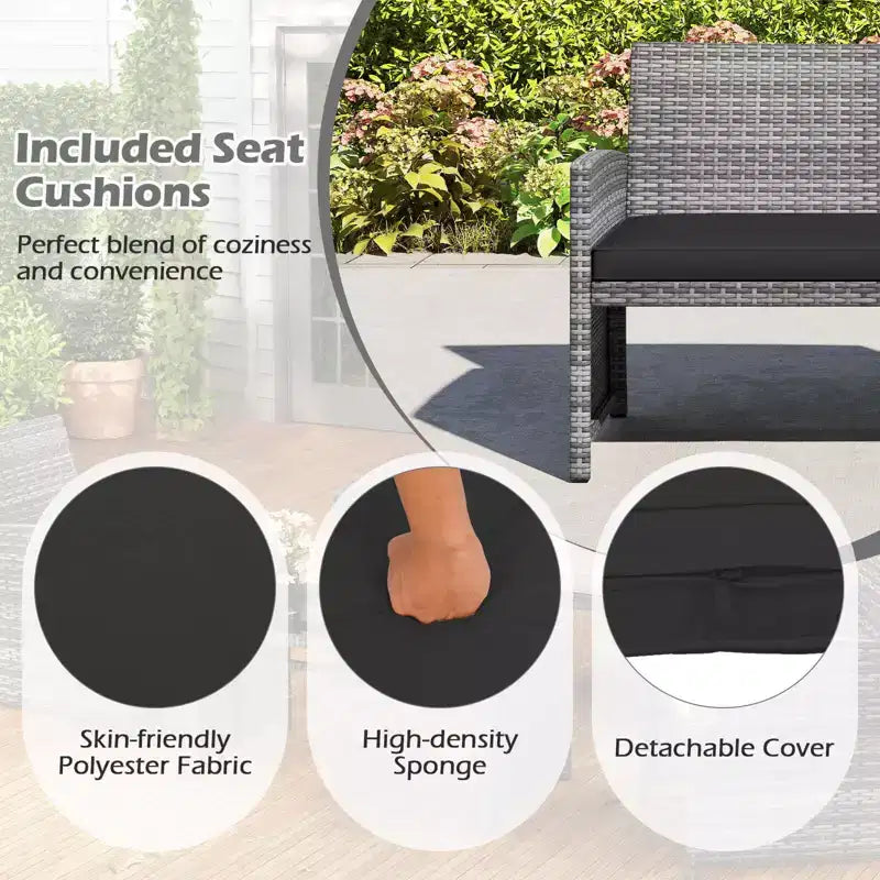 Costway Salon de jardin 4 pièces avec coussins d'assise et plateau de table en verre trempé, Extérieur Rouge/Noir/Blanc cassé/Gris/Turquoise/Bleu marine