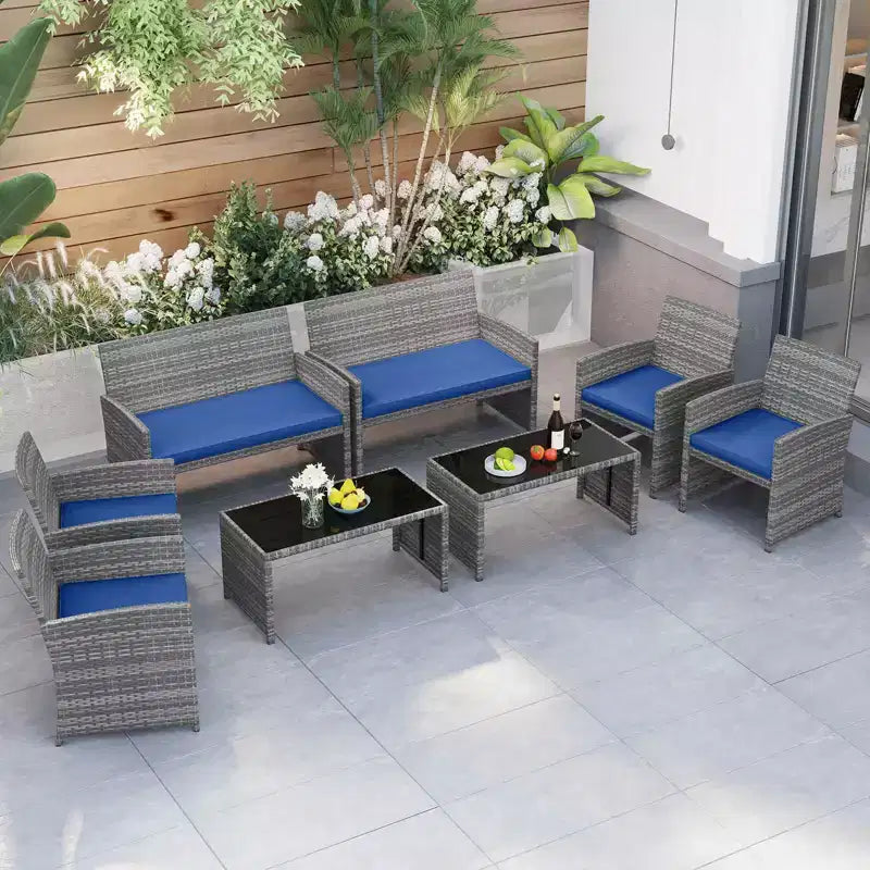 Costway Salon de jardin 4 pièces avec coussins d'assise et plateau de table en verre trempé, Extérieur Rouge/Noir/Blanc cassé/Gris/Turquoise/Bleu marine