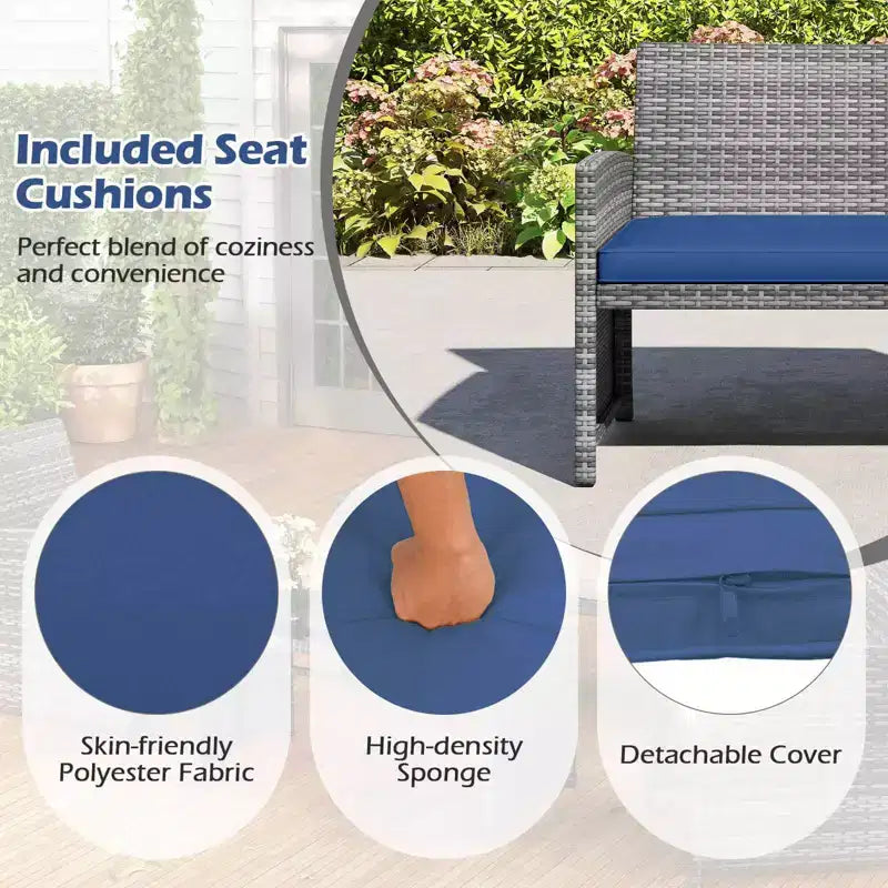 Costway Salon de jardin 4 pièces avec coussins d'assise et plateau de table en verre trempé, Extérieur Rouge/Noir/Blanc cassé/Gris/Turquoise/Bleu marine