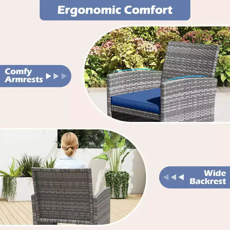 Costway Salon de jardin 4 pièces avec coussins d'assise et plateau de table en verre trempé, Extérieur Rouge/Noir/Blanc cassé/Gris/Turquoise/Bleu marine