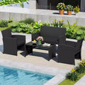 Costway 4 PCS Patio Conversation Set with Seat Cushions & Tempered Glass Tabletop, Outdoor Red/Black/Off-white/Gray/Turquoise/Navy