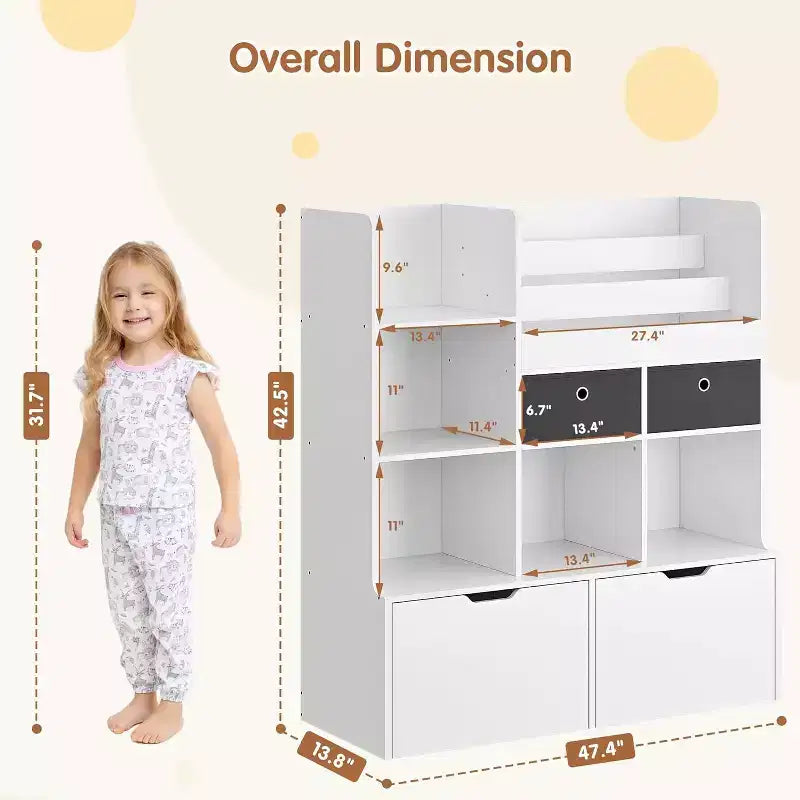 Wood Kids Bookshelf with 4 Drawers 47.8''