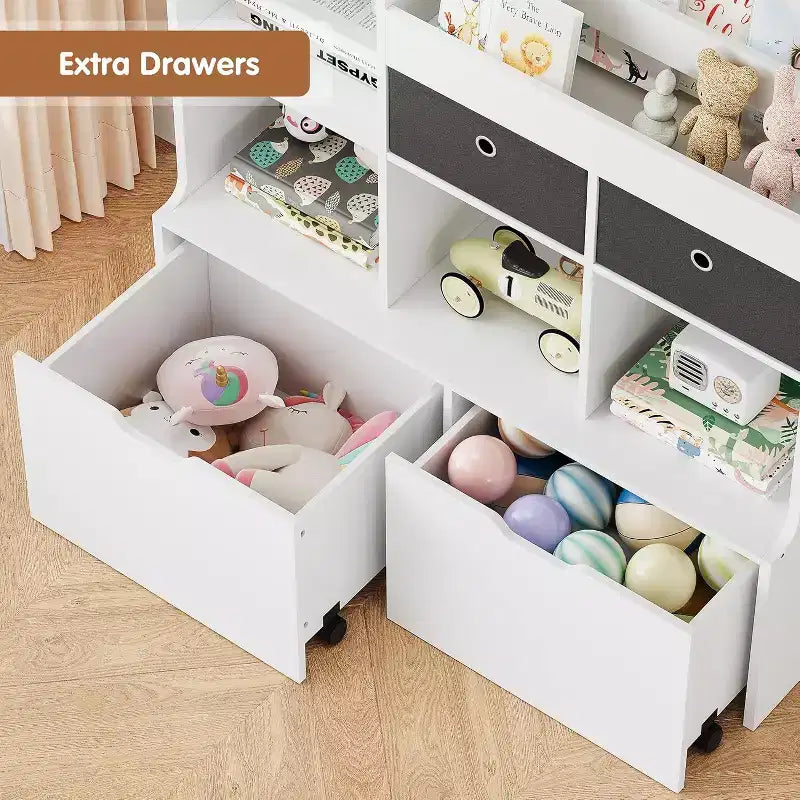 Wood Kids Bookshelf with 4 Drawers 47.8''