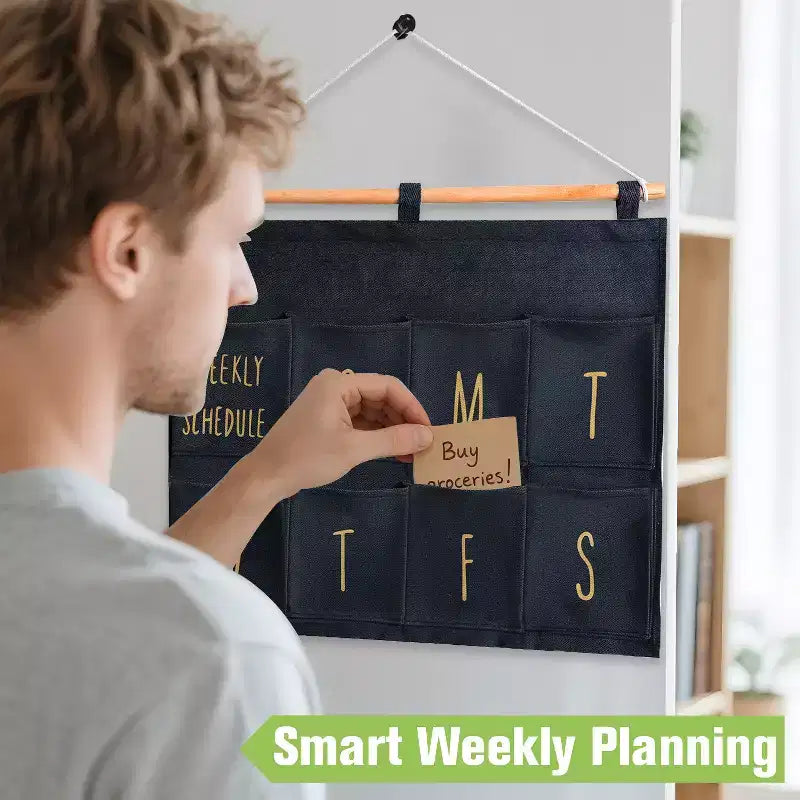 Fabric 8-Pocket Wall Organizer Weekly Planner Gray