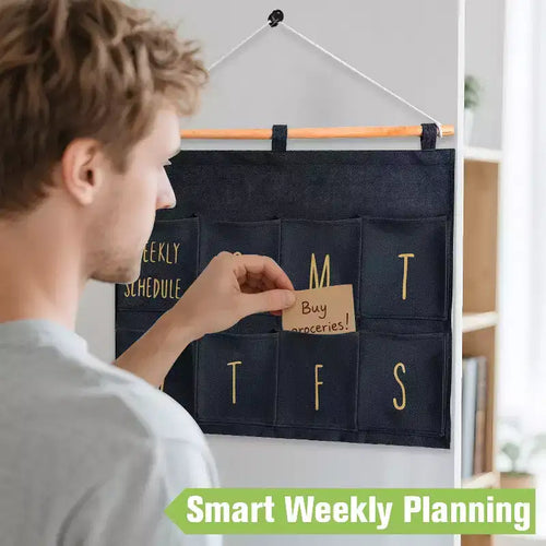 Fabric 8-Pocket Wall Organizer Weekly Planner Gray