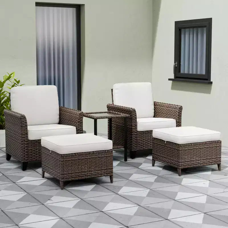 EAGLE PEAK Ocean Vista Patio Outdoor 5 piece Variated Brown Wicker Conversation Dining Chairs Set