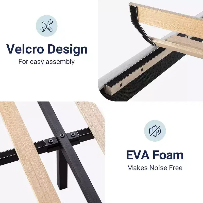 Velvet Upholstered Bed Frame with Wood Slats White