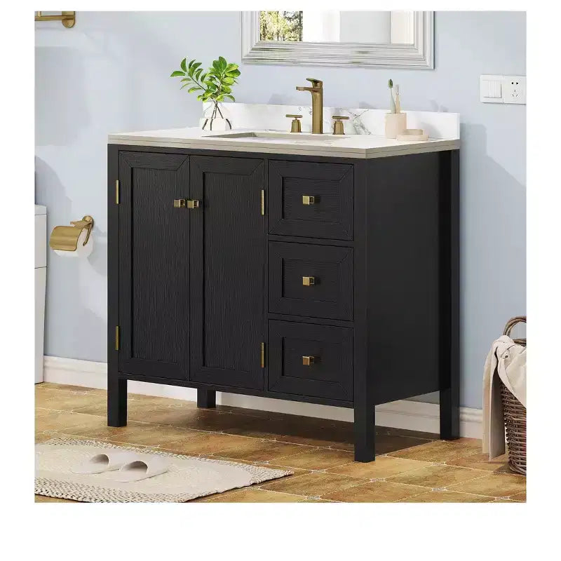 Wood Bathroom Vanity Cabinet with Ceramic Sink 36''