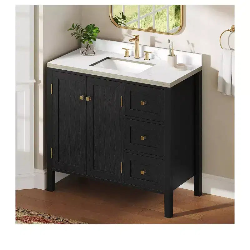 Wood Bathroom Vanity Cabinet with Ceramic Sink 36''