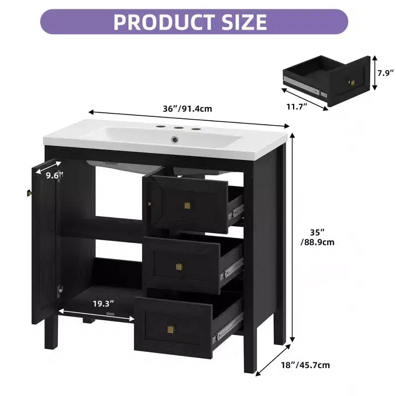 Wood Bathroom Vanity Cabinet with Ceramic Sink 36''