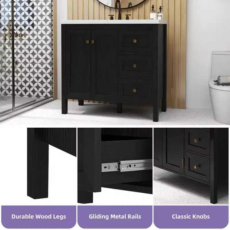 Wood Bathroom Vanity Cabinet with Ceramic Sink 36''