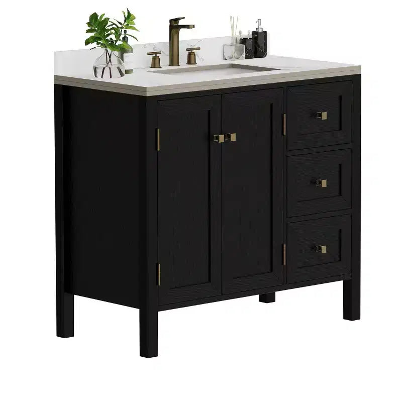 Wood Bathroom Vanity Cabinet with Ceramic Sink 36''