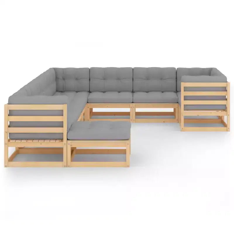 vidaXL Garden Lounge Set Natural wood with grey cushions