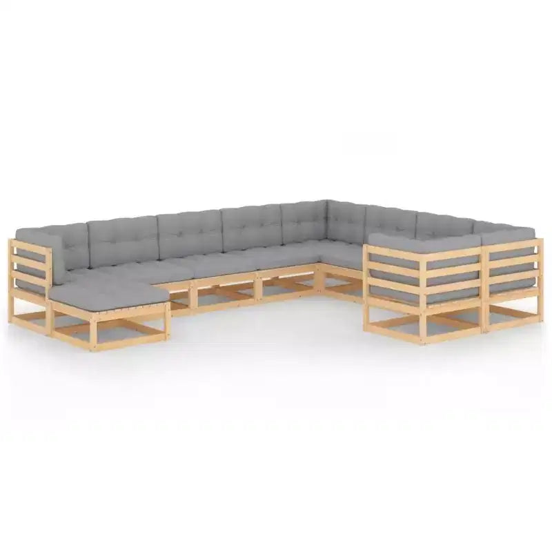 vidaXL Salon de jardin en bois naturel avec coussins gris