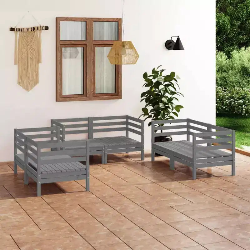 vidaXL Salon de jardin 6 pièces en pin massif de style rétro gris – Mobilier d'extérieur confortable pour une configuration polyvalente et un assemblage facile