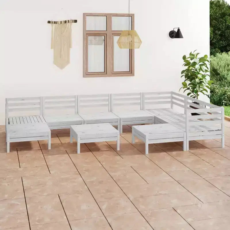 vidaXL Salon de jardin – 10 pièces en pin massif, design palette blanc rustique, résistant aux intempéries, idéal pour l l'intérieur et l'extérieur
