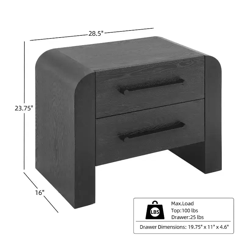 MDF Modern Nightstand with 2 Drawers 28.5''