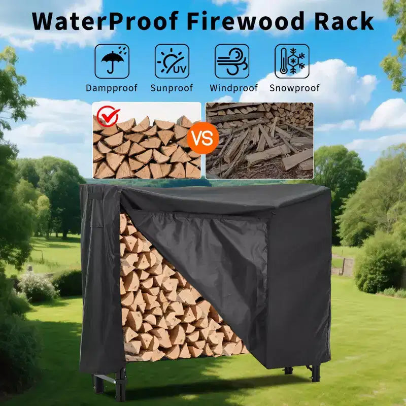 Steel Mesh Firewood Rack with Weatherproof Cover 8 ft