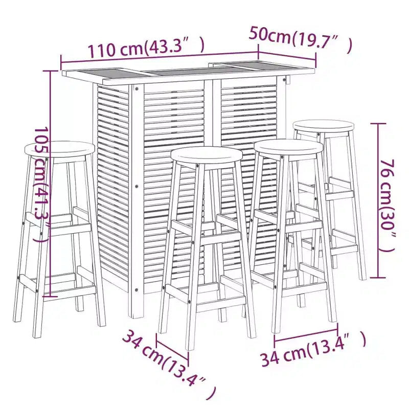 vidaXL Ensemble de bar de jardin Bois d'acacia massif Bois naturel Repose-pieds standard