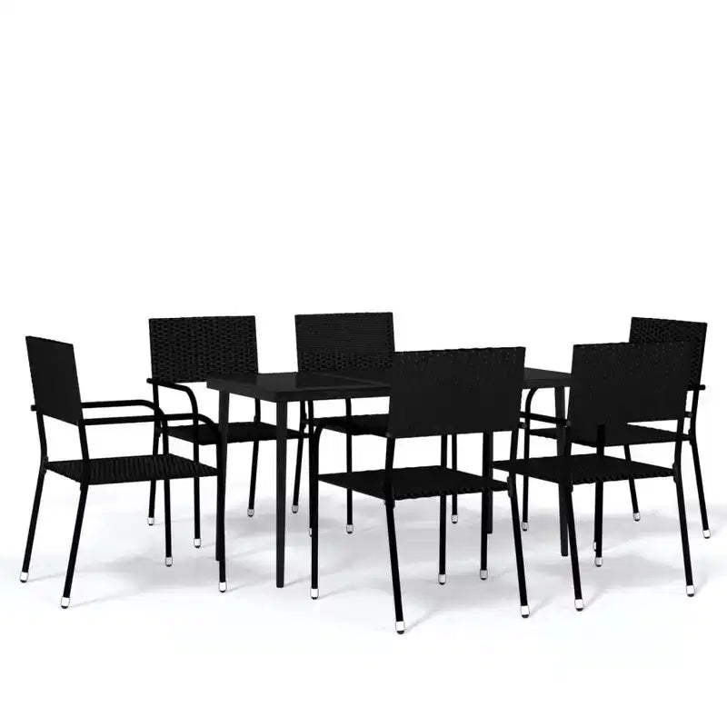 vidaXL Garden Dining Set Black PE Rattan, Powder-Coated Steel, Glass - 55.1 Table Length Black 6