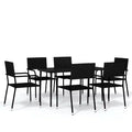 vidaXL Garden Dining Set Black PE Rattan, Powder-Coated Steel, Glass - 55.1 Table Length Black 6