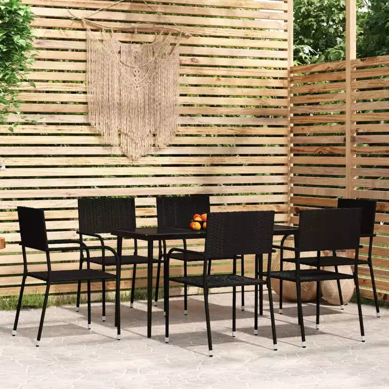 vidaXL Ensemble de salle à manger de jardin, rotin synthétique noir, acier enduit de poudre, verre - Longueur de la table 140 cm Noir 6