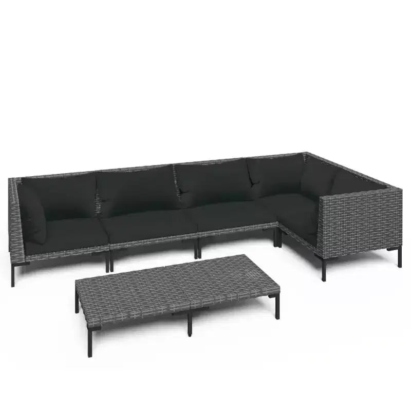 vidaXL Patio Lounge Set Outdoor Sectional Sofa Set Table Poly Rattan Dark Gray
