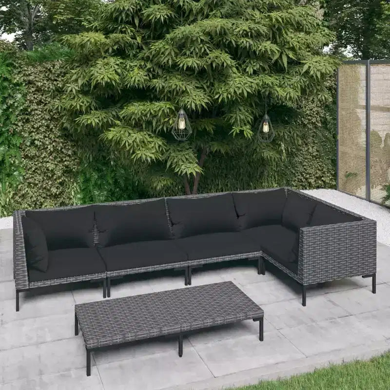 vidaXL Salon de jardin modulaire canapé et table résine tressée gris foncé