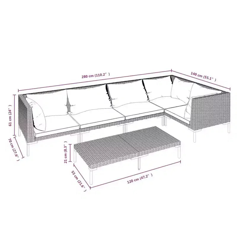 vidaXL Salon de jardin modulaire canapé et table résine tressée gris foncé