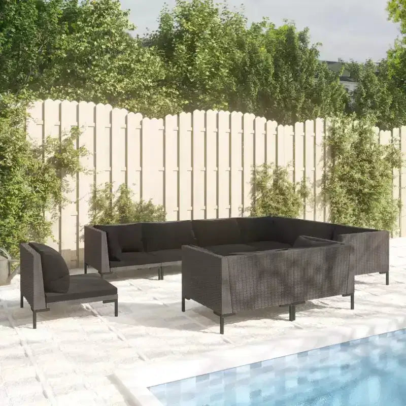 vidaXL Salon de jardin d'angle en résine tressée gris foncé