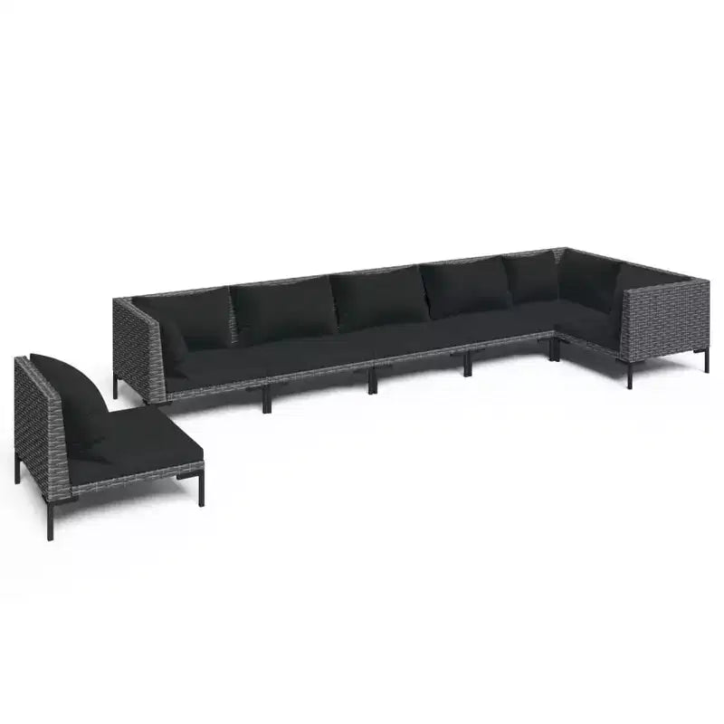 vidaXL Patio Lounge Set Outdoor Sectional Sofa Set Table Poly Rattan Dark Grey