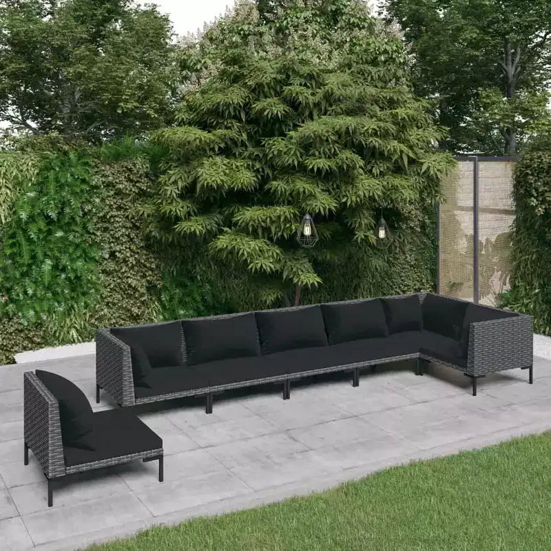 vidaXL Salon de jardin modulaire avec table en résine tressée gris foncé