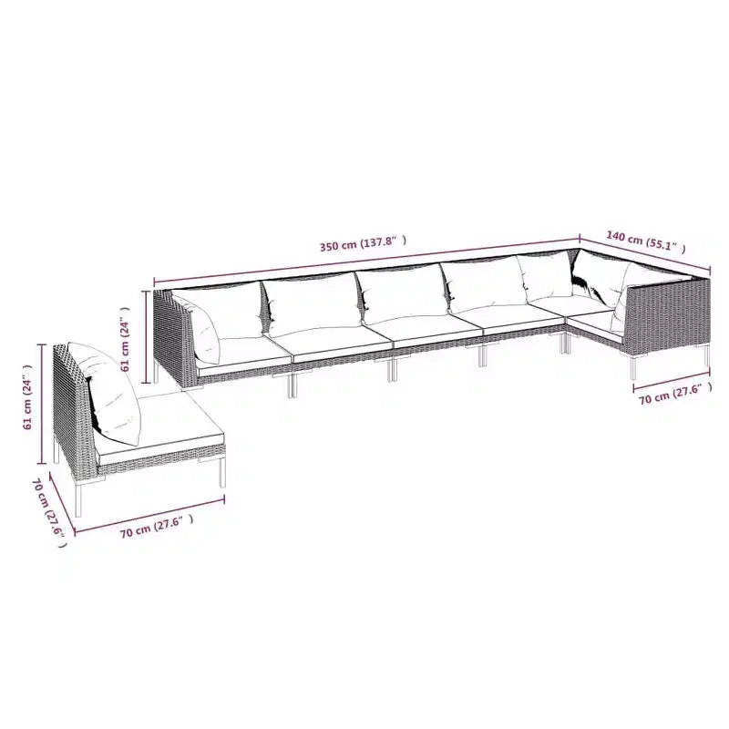 vidaXL Salon de jardin modulaire avec table en résine tressée gris foncé