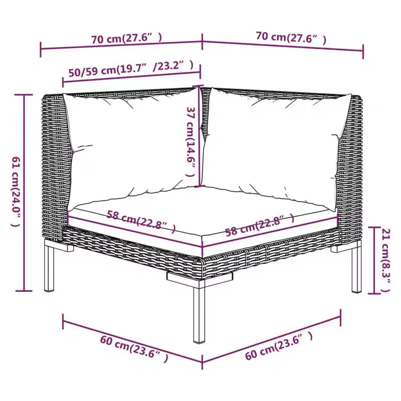 vidaXL Salon de jardin modulaire avec table en résine tressée gris foncé