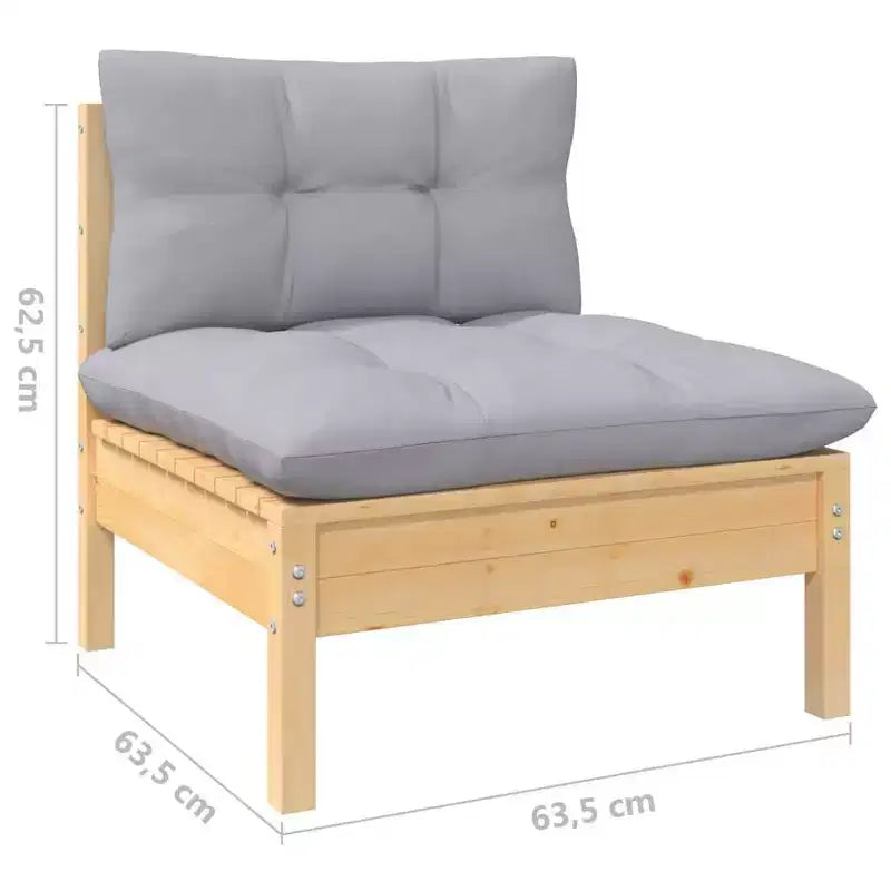 vidaXL Salon de jardin 10 pièces en pin massif avec coussins - Marron et Gris
