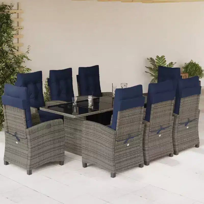 vidaXL Salon de jardin 9 pcs avec coussins résine tressée gris