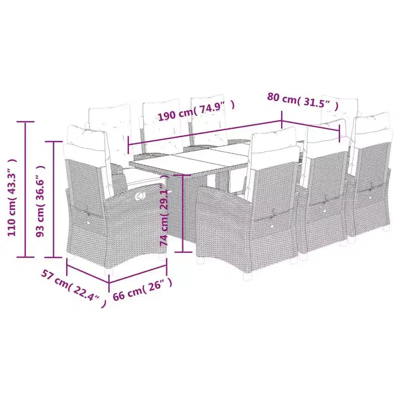 vidaXL Salon de jardin 9 pcs avec coussins résine tressée gris