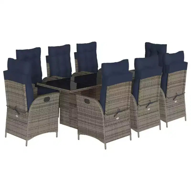 vidaXL Patio Dining Set with Cushions Outdoor Garden Seating Gray Poly Rattan