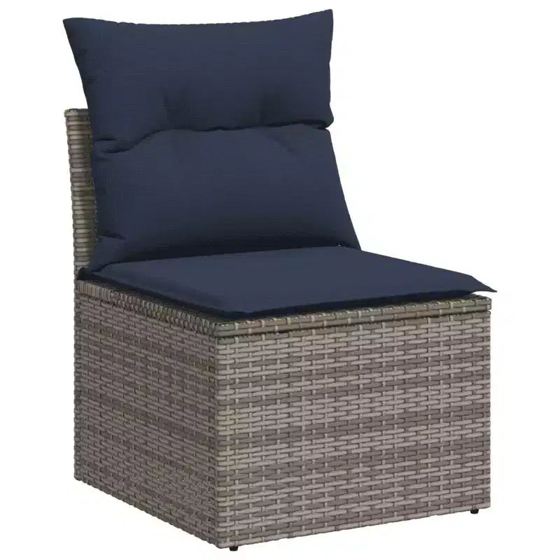 vidaXL Salon de jardin 6 pièces avec coussins, résine tressée, gris et bleu marine